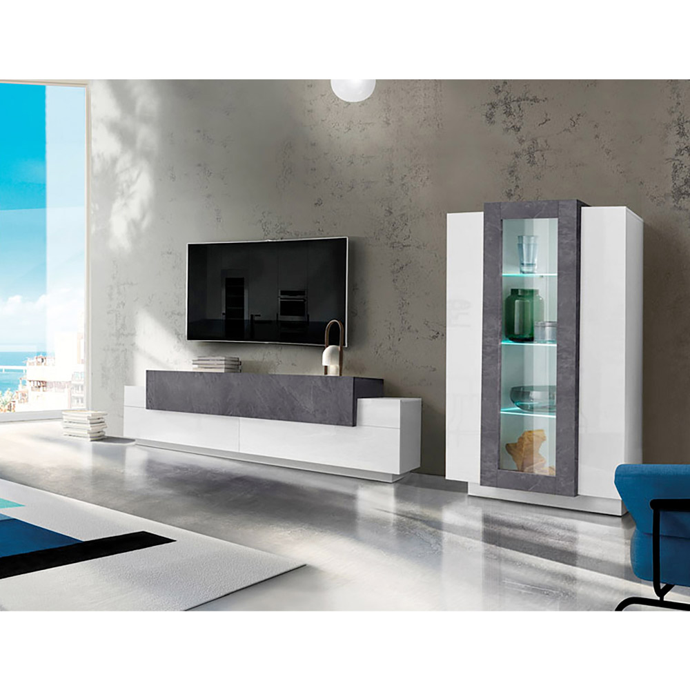 Composition de meubles de salon, meuble TV et vitrine en bois