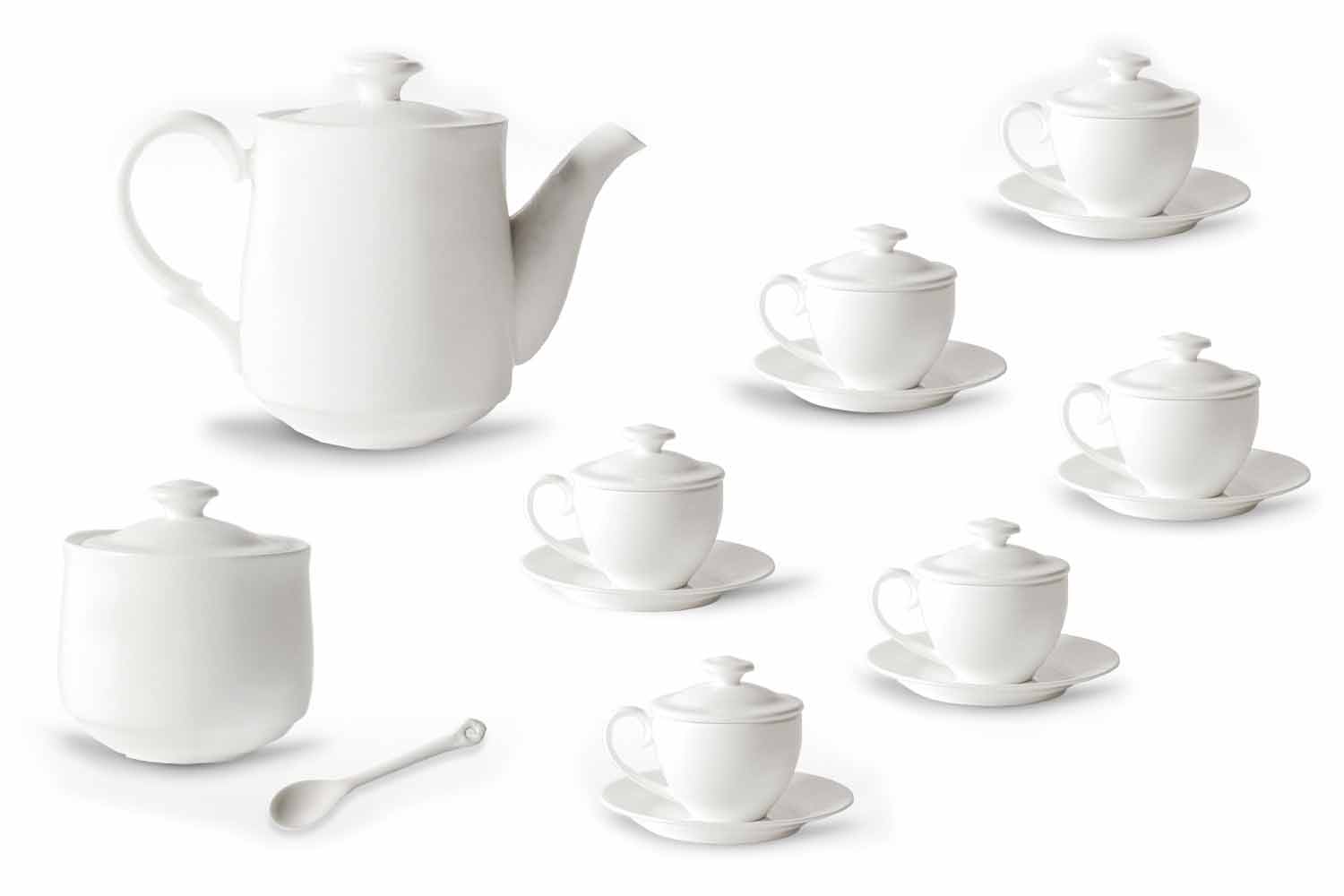 Service complet de tasses à café 21 pièces en porcelaine blanche - Samantha