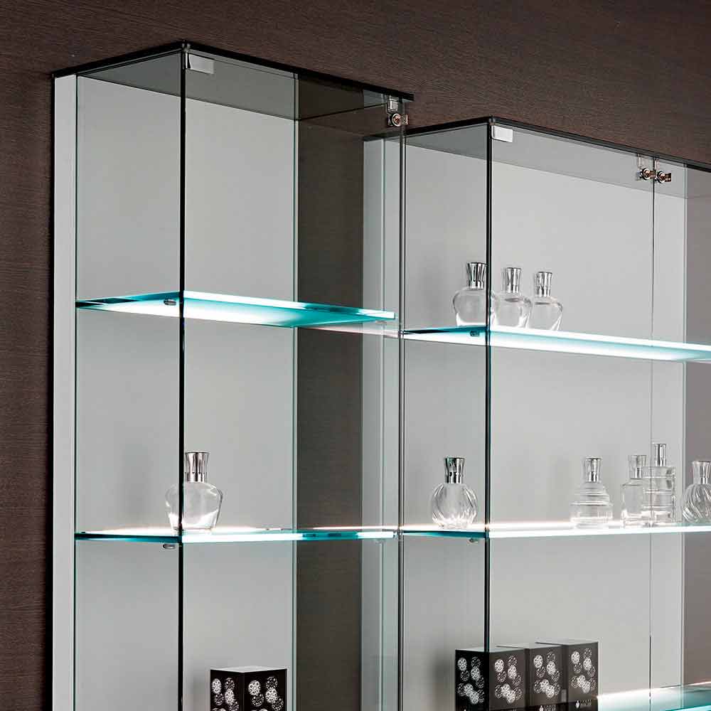 Vitrine En Verre Avec Éclairage LED Et Serrure - 4 Étagères, 2 Portes - Meuble Exposition Pour Collections, Bar, Salon | Dimensions 80.5x36.5x163.9 Cm