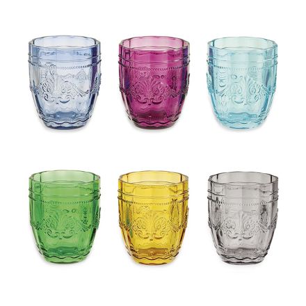 12 verres 235 ml en pâte de verre colorée à décor d'arabesques - Arabe Viadurini