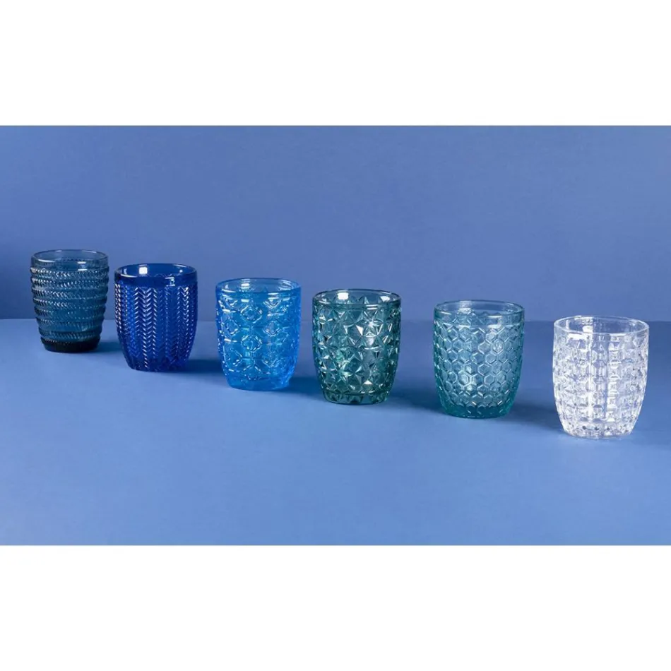 12 verres à eau 350 ml en différentes couleurs et décorations - Océan Viadurini