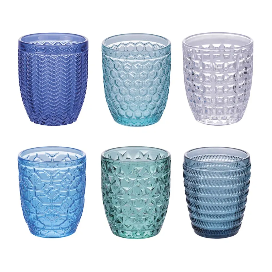 12 verres à eau 350 ml en différentes couleurs et décorations - Océan Viadurini