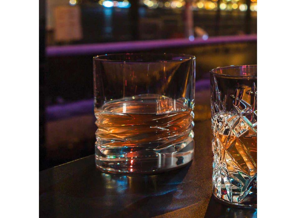 12 verres en cristal Wave Decor pour Whisky ou Dof Tumbler Water - Titane Viadurini