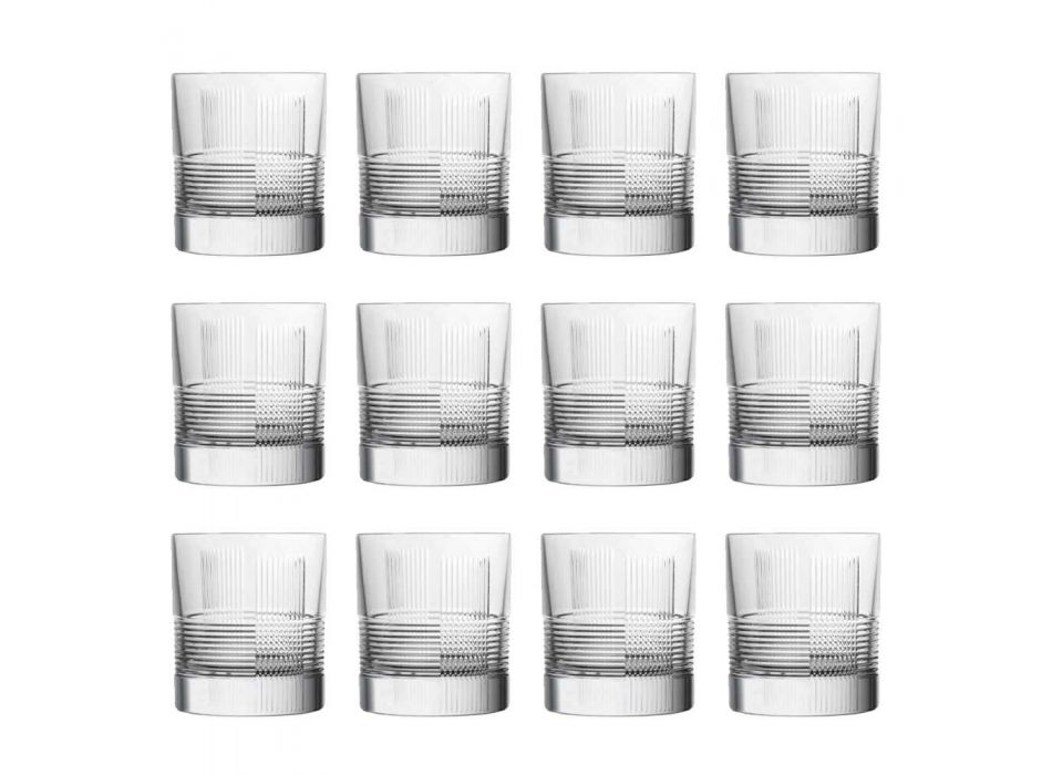 12 verres pour eau ou whisky design vintage en cristal décoré - tactile Viadurini