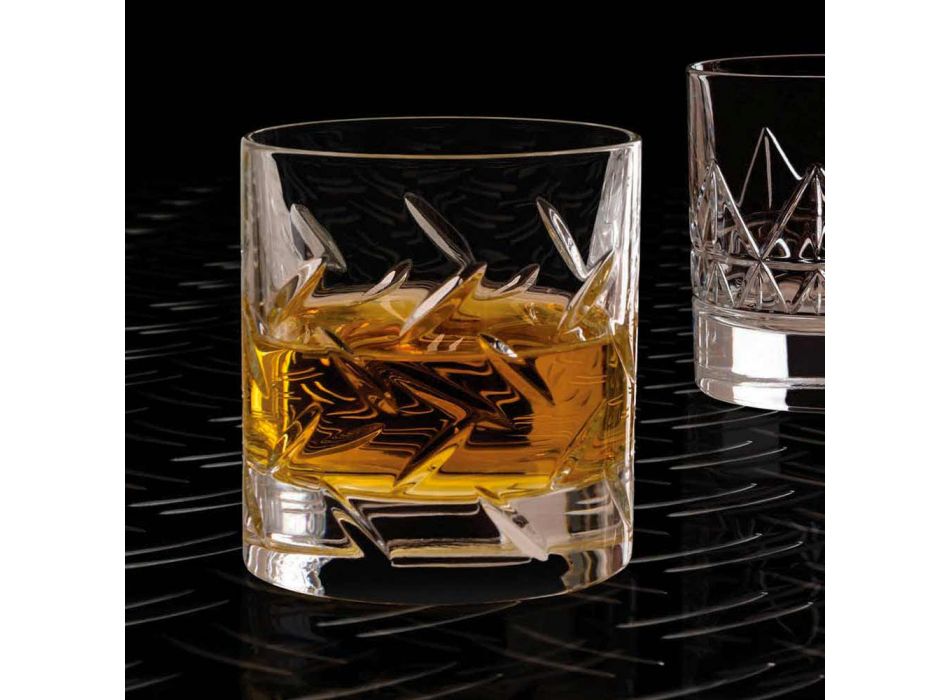 12 verres à whisky ou à eau en cristal écologique avec des décorations modernes - Arythmie Viadurini
