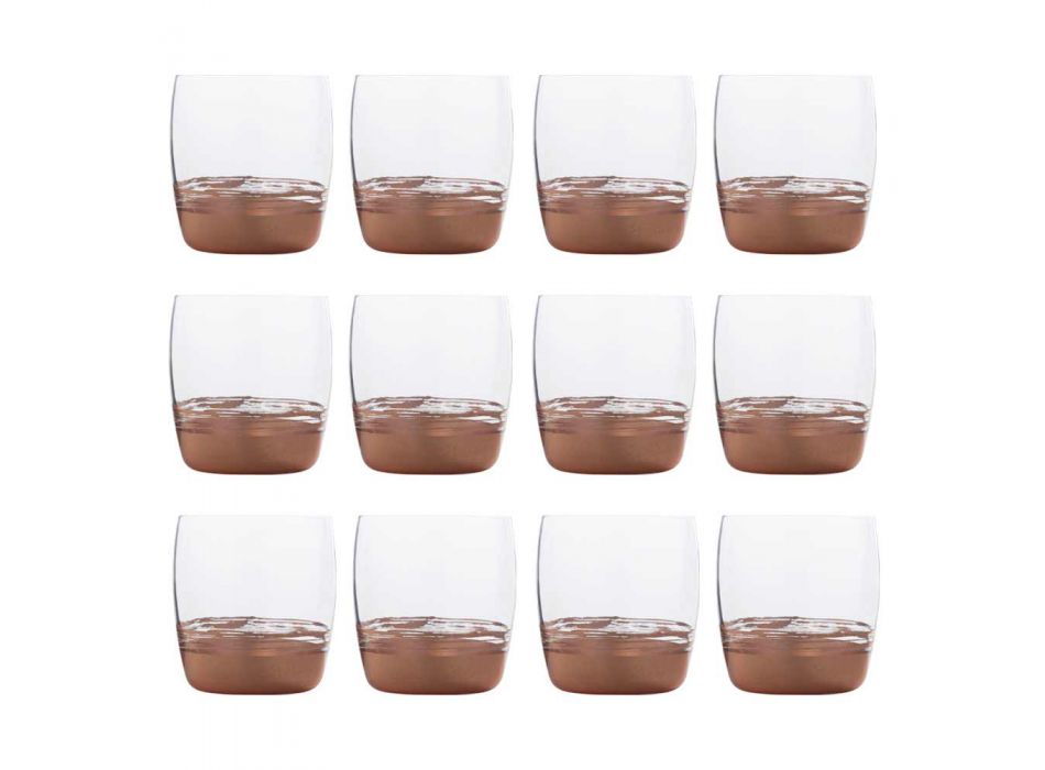 12 verres à gobelet bas pour eau avec feuille d'or, de platine ou de bronze - Soffio