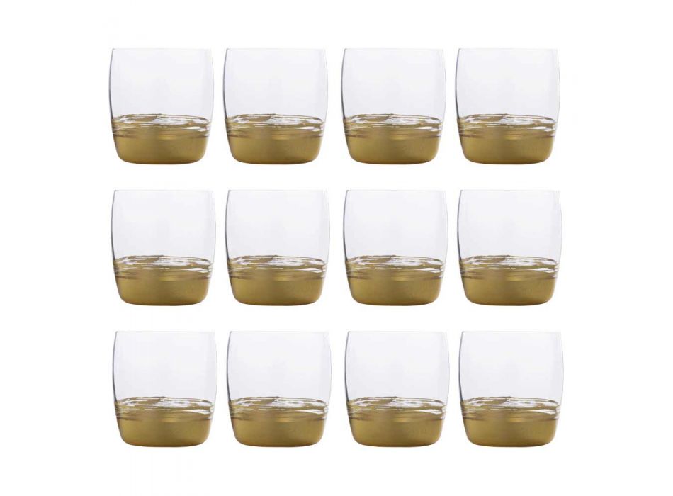 12 verres à gobelet bas pour eau avec feuille d'or, de platine ou de bronze - Soffio