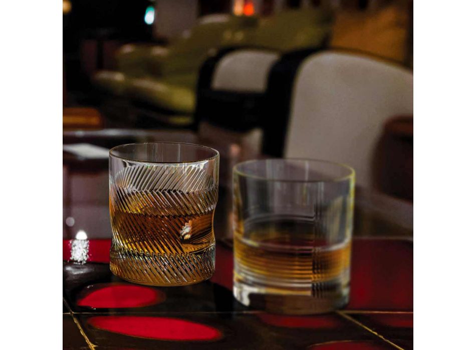 12 verres à whisky ou à eau dans un design vintage décoré de cristal écologique - Tactile Viadurini