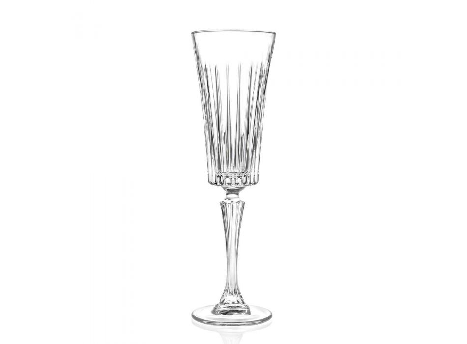 12 verres à flûte pour vin mousseux avec décoration de coupes linéaires en cristal écologique - Senzatempo Viadurini