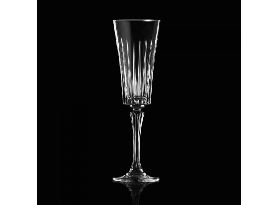 12 verres à flûte pour vin mousseux avec décoration de coupes linéaires en cristal écologique - Senzatempo Viadurini