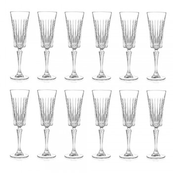 12 verres à flûte pour vin mousseux avec décoration de coupes linéaires en cristal écologique - Senzatempo