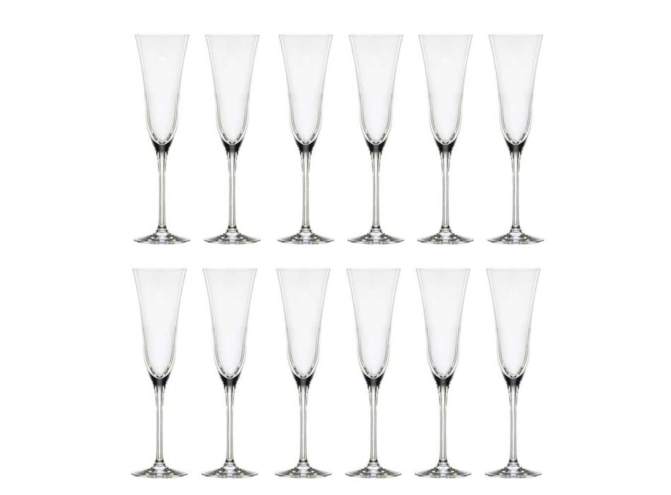 12 verres à flûte au design minimaliste en cristal de luxe écologique - lisse Viadurini