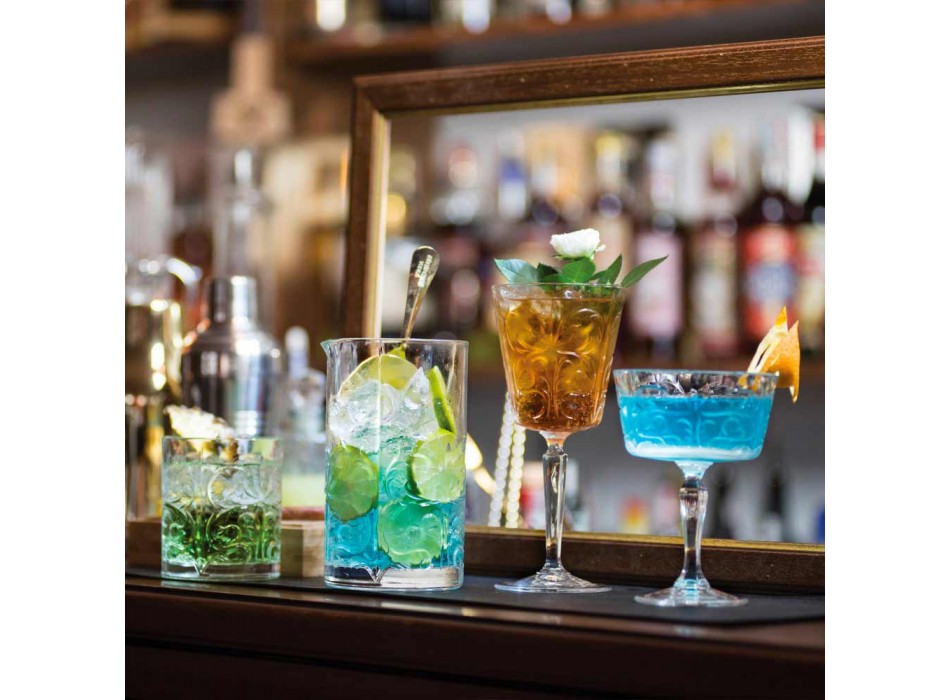 12 verres pour eau, boissons ou cocktails en cristal écologique décoré - Destino Viadurini