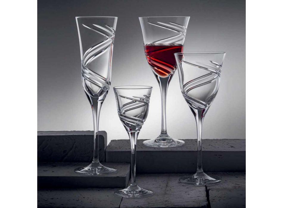 12 verres à vin blanc en cristal écologique décoré et satiné - Cyclone Viadurini