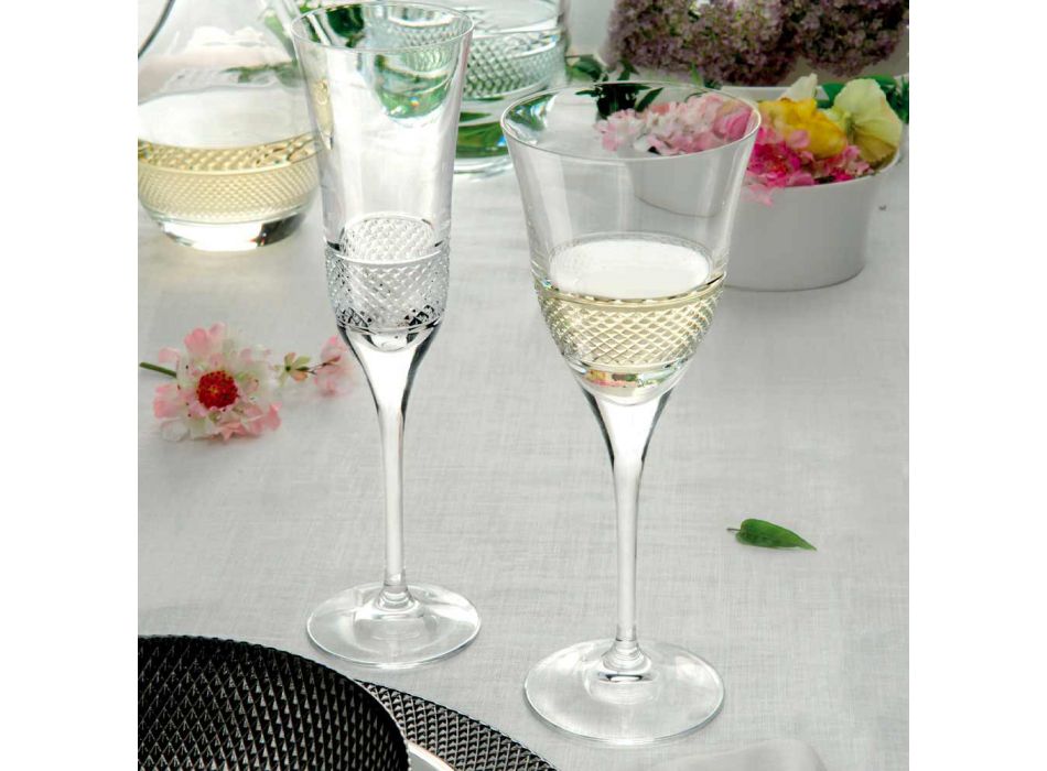 12 verres à vin blanc dans un design décoré de luxe en cristal écologique - Milito Viadurini
