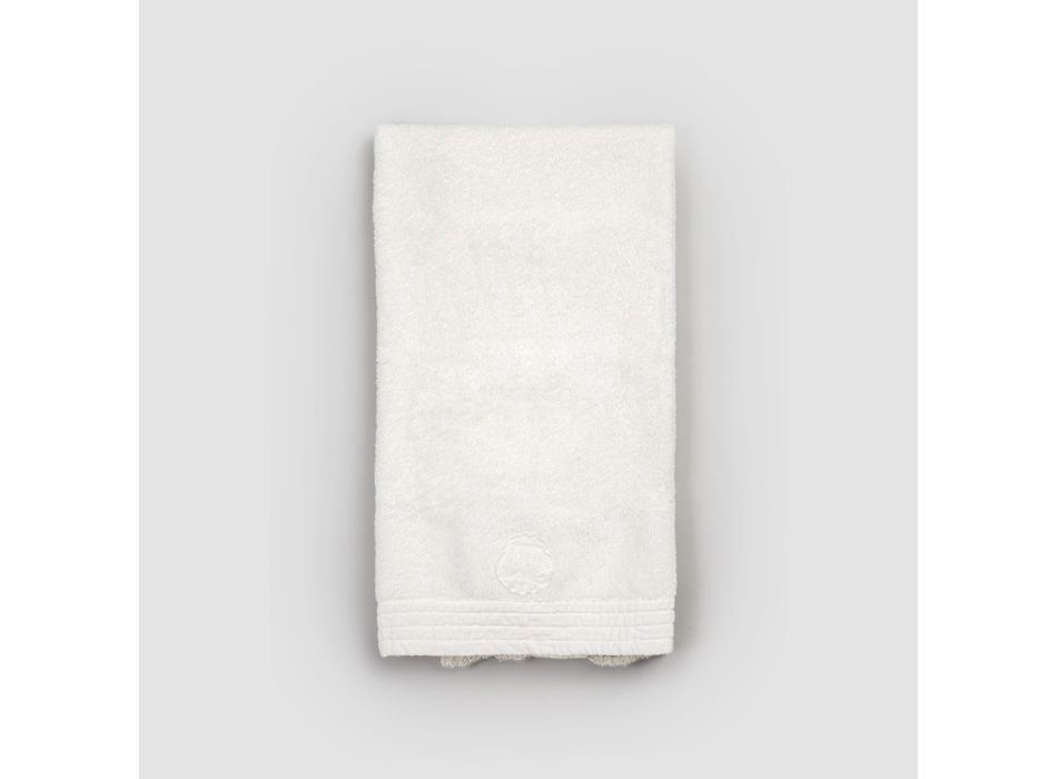 2 serviettes pour le visage en coton éponge avec bordure en dentelle et mélange de lin - Ginova Viadurini