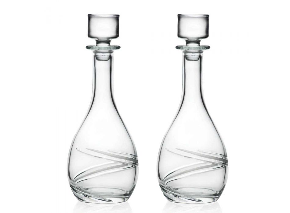 2 bouteilles de vin et couvercle en cristal écologique décoré à la main de luxe - Cyclone Viadurini
