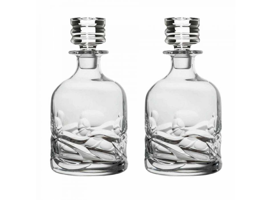 2 bouteilles de whisky en cristal décorées éco et bouchon design de luxe - Titane
