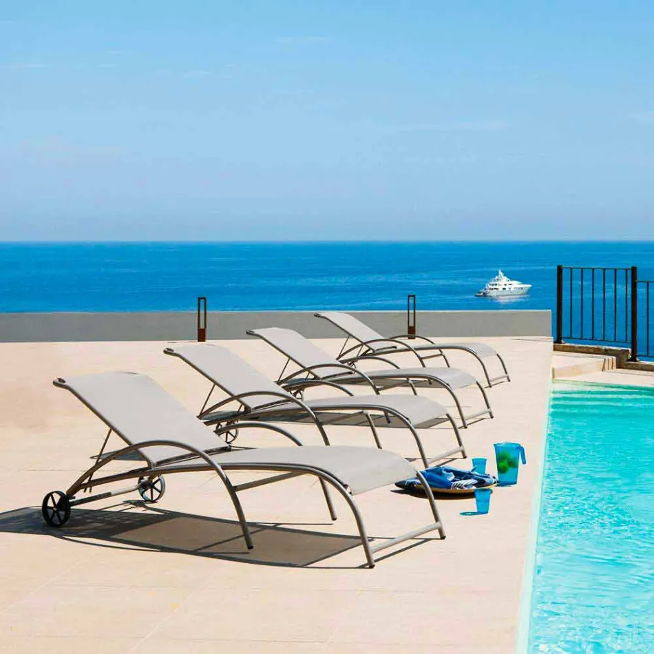 2 chaises longues d'extérieur empilables en métal et tissu Made in Italy - Perlo Viadurini