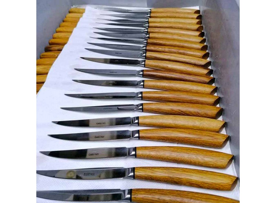 2 couteaux à steak avec manche en corne de boeuf ou bois fabriqués en Italie - Marino Viadurini