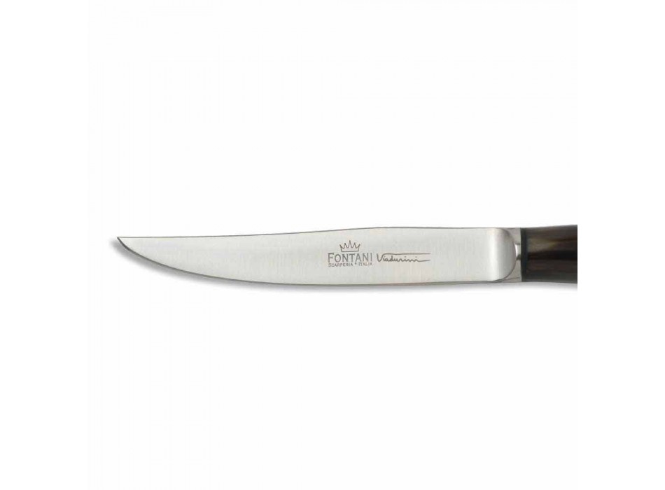 2 couteaux à steak avec manche en corne ou en bois Made in Italy - Marino