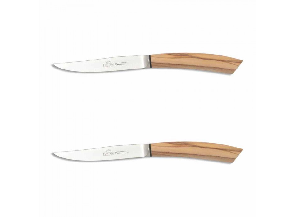 2 couteaux à steak avec manche en corne ou en bois Made in Italy - Marino