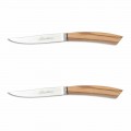 2 couteaux à steak avec manche en corne de boeuf ou bois fabriqués en Italie - Marino
