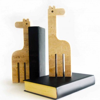 2 Serre-livres en marbre travertin en forme de girafe Made in Italy - Morra