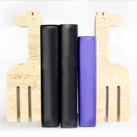 2 Serre-livres en marbre travertin en forme de girafe Made in Italy - Morra Viadurini