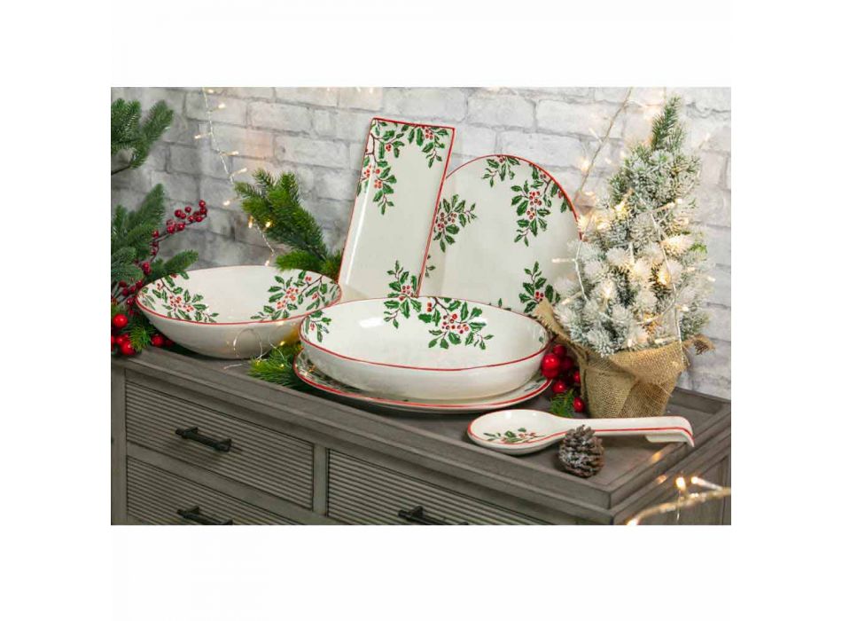 2 bols à salade avec décorations de Noël dans des assiettes en porcelaine - balai de boucher Viadurini