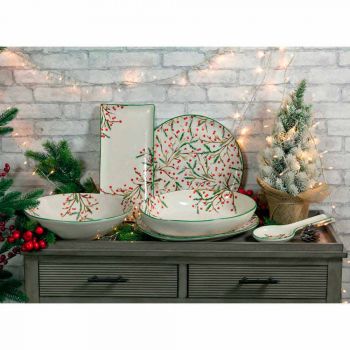 2 bols à salade avec décorations de Noël dans des assiettes en porcelaine - balai de boucher