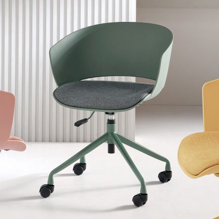 2 fauteuils pivotants à 180° avec assise en polypropylène revêtue de tissu - Renza Viadurini