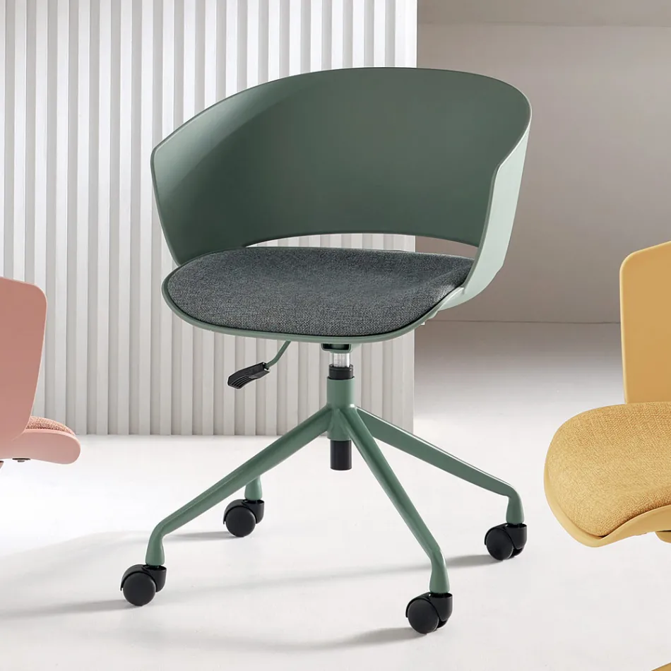 2 fauteuils pivotants à 180° avec assise en polypropylène revêtue de tissu - Renza Viadurini