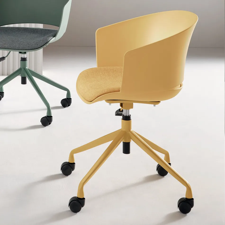 2 fauteuils pivotants à 180° avec assise en polypropylène revêtue de tissu - Renza Viadurini