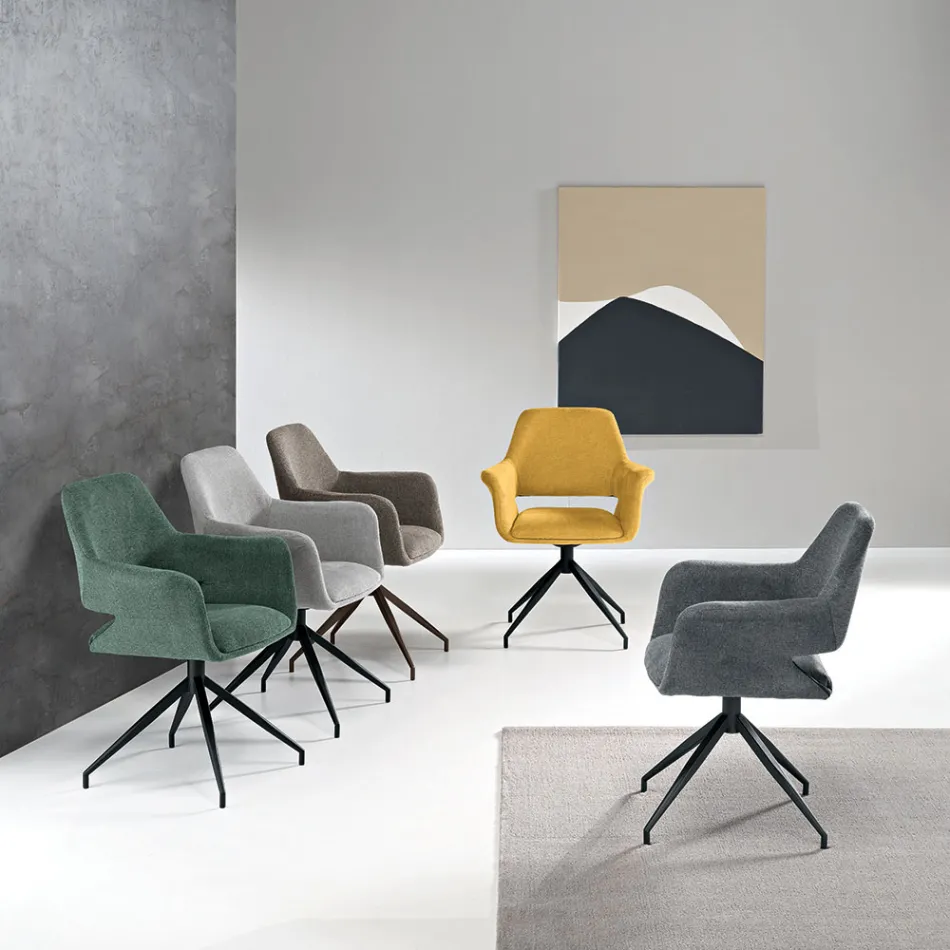2 fauteuils pivotants à 180° revêtus de tissu et dotés d'une structure en métal - Ivana Viadurini