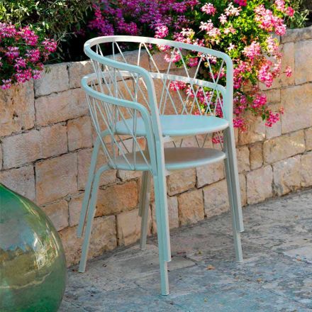 2 Fauteuils d'extérieur en Métal Peint Empilables Fabriqués en Italie - Adia Viadurini