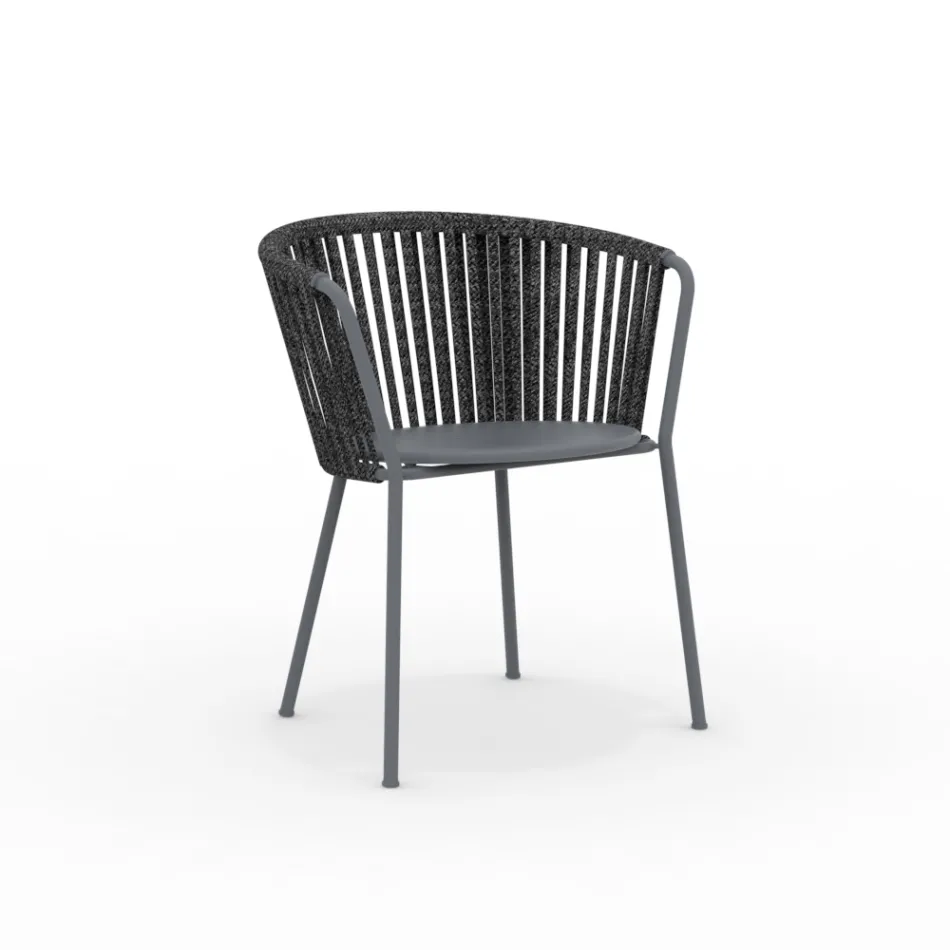 2 Fauteuils de jardin en acier inoxydable et dossier en corde - Luxura Viadurini