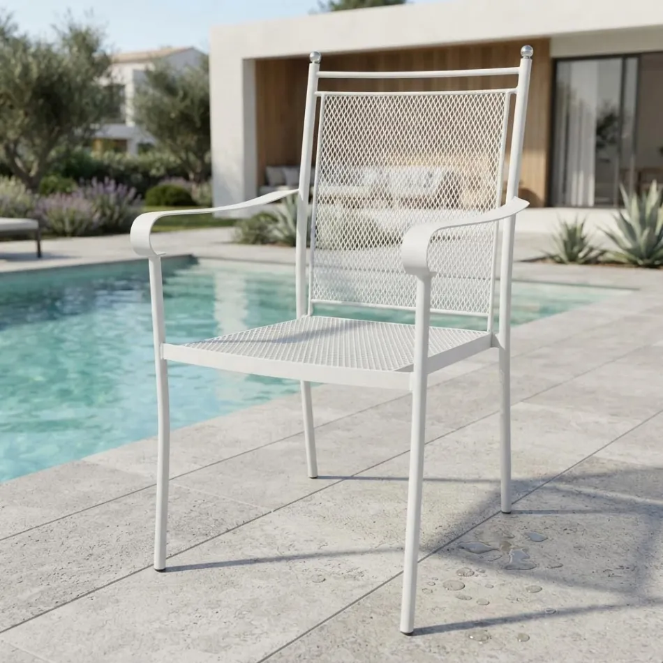 2 fauteuils de jardin en métal au design classique, fabriqués en Italie - Solis Viadurini