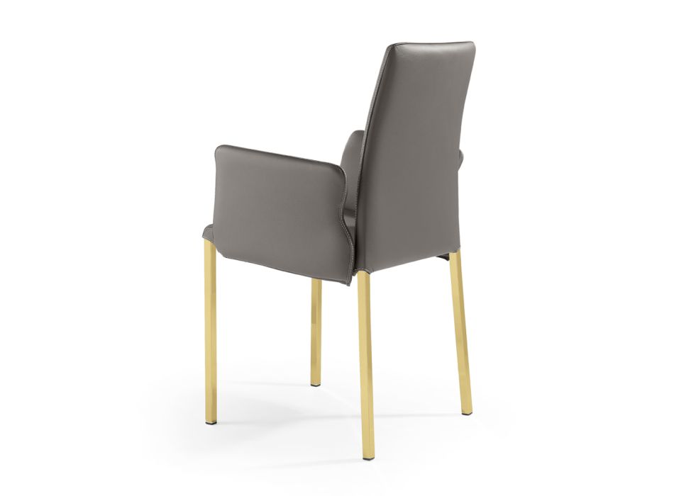 2 chaises avec accoudoirs en cuir anthracite et acier doré fabriquées en Italie - Cadente Viadurini