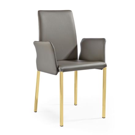 2 chaises avec accoudoirs en cuir anthracite et acier doré fabriquées en Italie - Cadente Viadurini