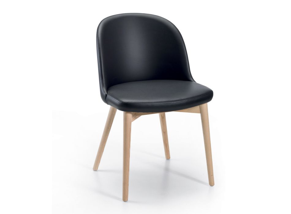 2 chaises de salon en éco-cuir et frêne naturel fabriquées en Italie - Cupcake Viadurini