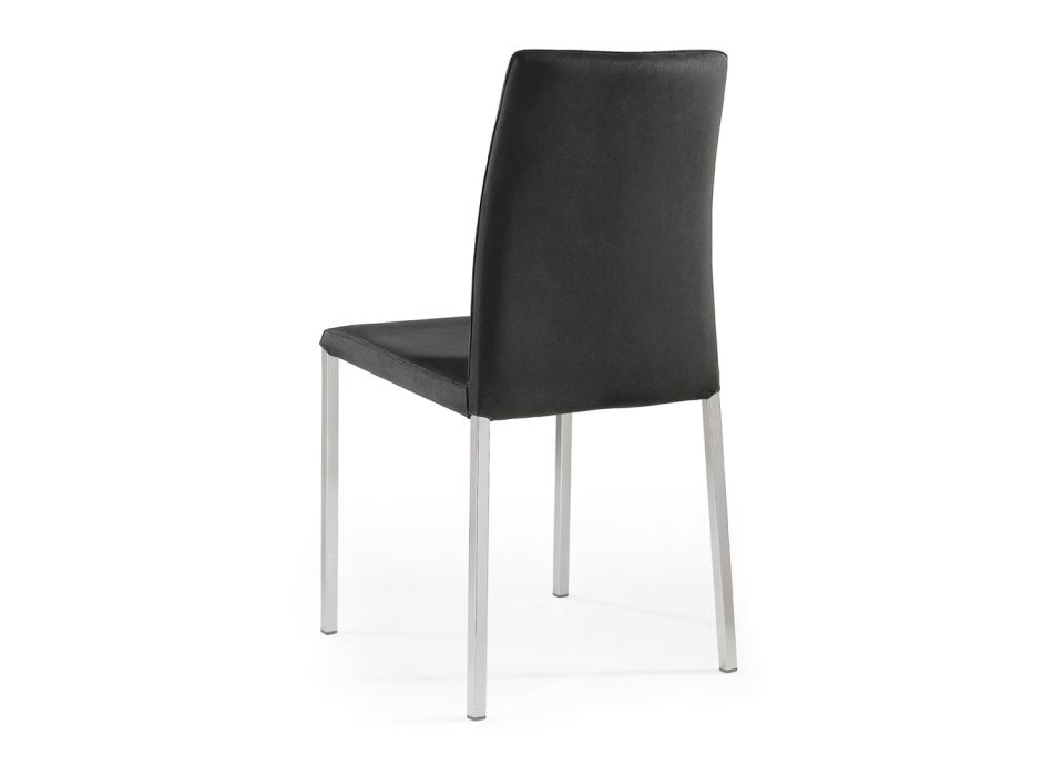 2 chaises en tissu noir et pieds en acier argenté fabriquées en Italie - Cadente Viadurini