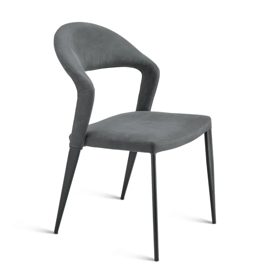 2 chaises revêtues de similicuir coloré et piètement en métal peint - Boccaccio Viadurini