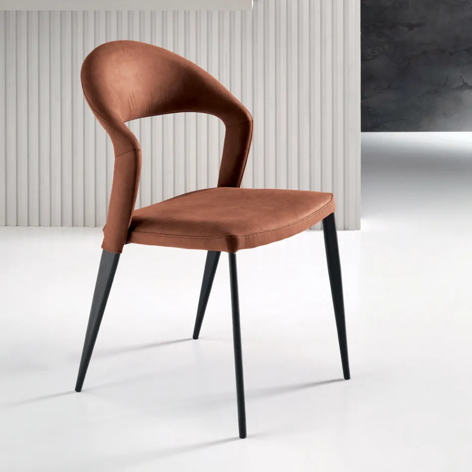 2 chaises revêtues de similicuir coloré et piètement en métal peint - Boccaccio Viadurini