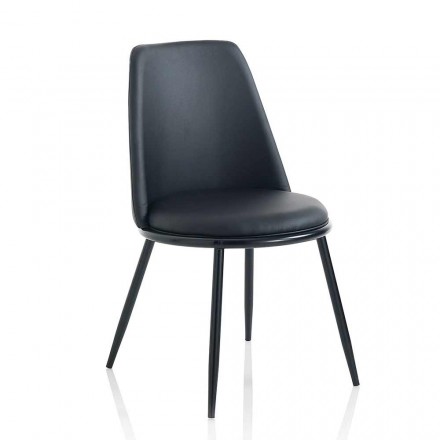 2 chaises de salle à manger modernes en similicuir et métal noir mat - Frizzi Viadurini