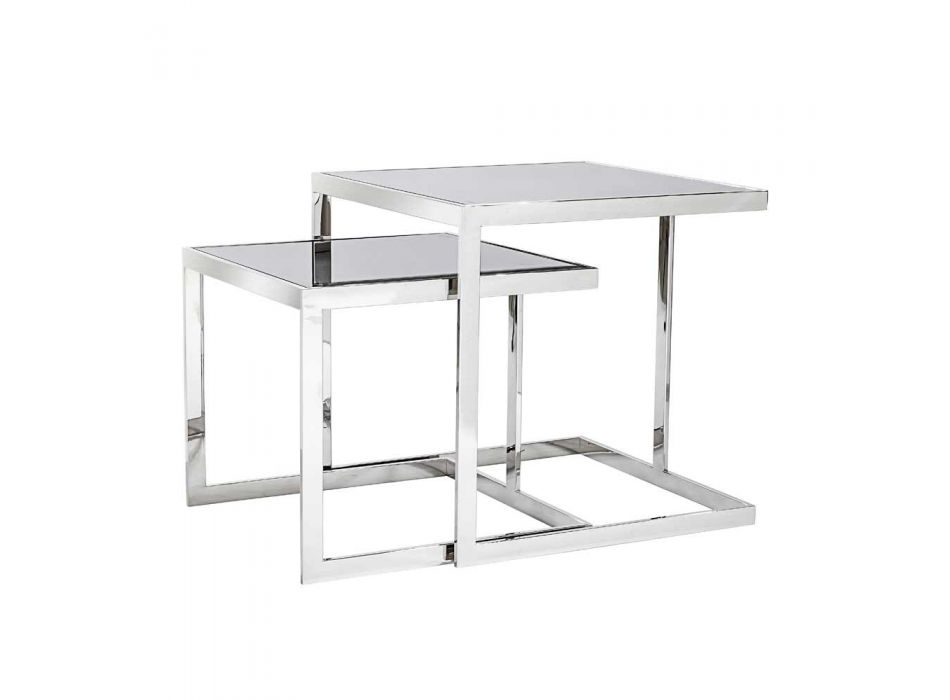 2 tables design moderne en acier inoxydable avec plateau en verre Bubbi Viadurini