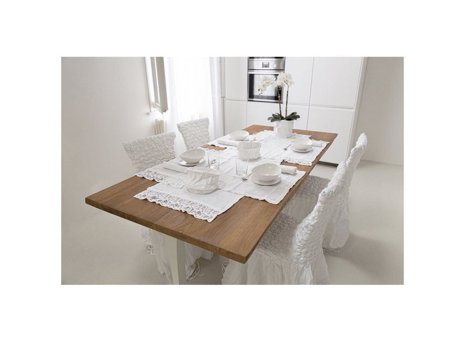 2 sets de table en pur lin blanc avec cadre ou dentelle fabriqués en Italie - Davincino Viadurini