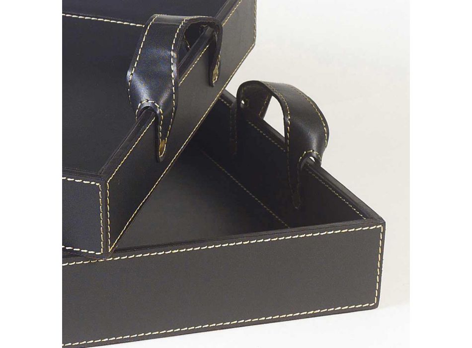 2 dessins cuir noir Plateau 41x28x5cm et 45x32x6cm Anastasia