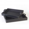 2 plateaux de design en cuir noir  41x28x5cm e 45x32x6cm Anastasia