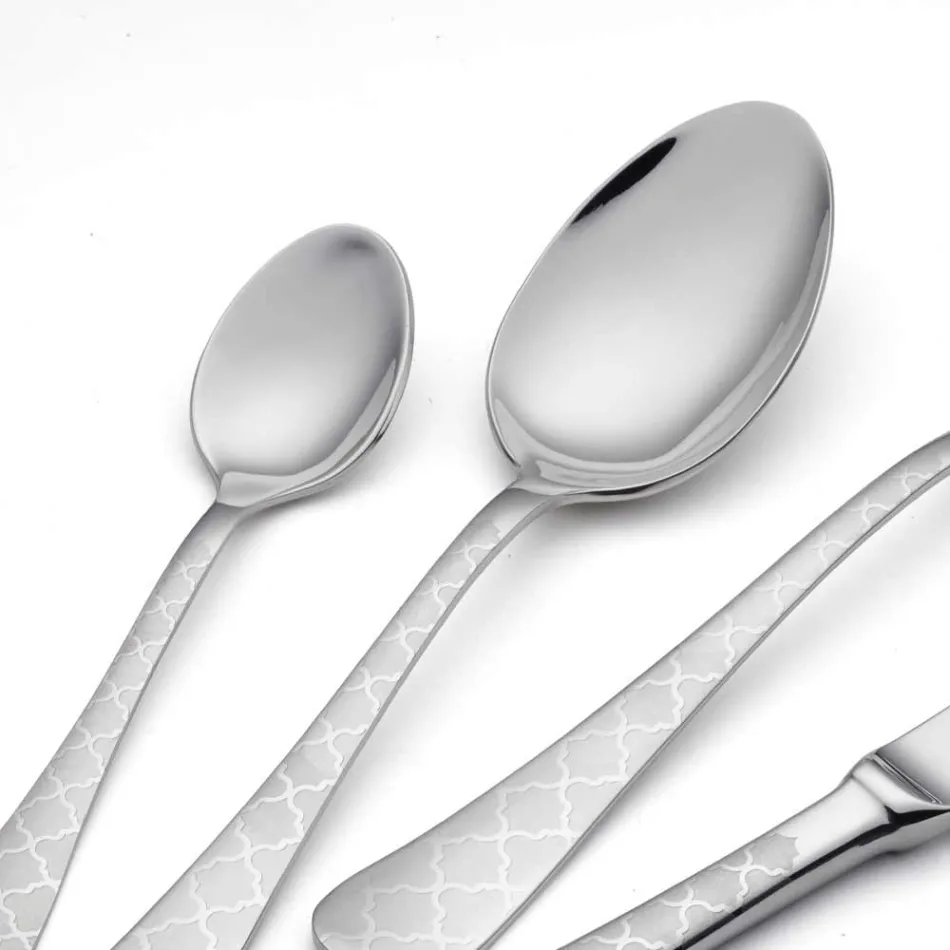 24 couverts en acier inoxydable avec décor laser Damas de design moderne - Tantasa Viadurini